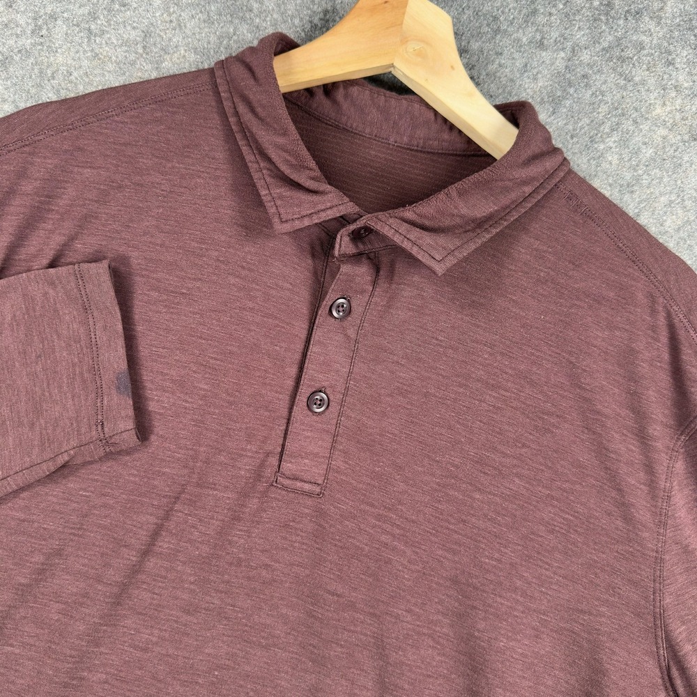 Lululemon‎ Polo Shirt Mens XL Red Long Sleeve Jersey Knit Solid Collared Top